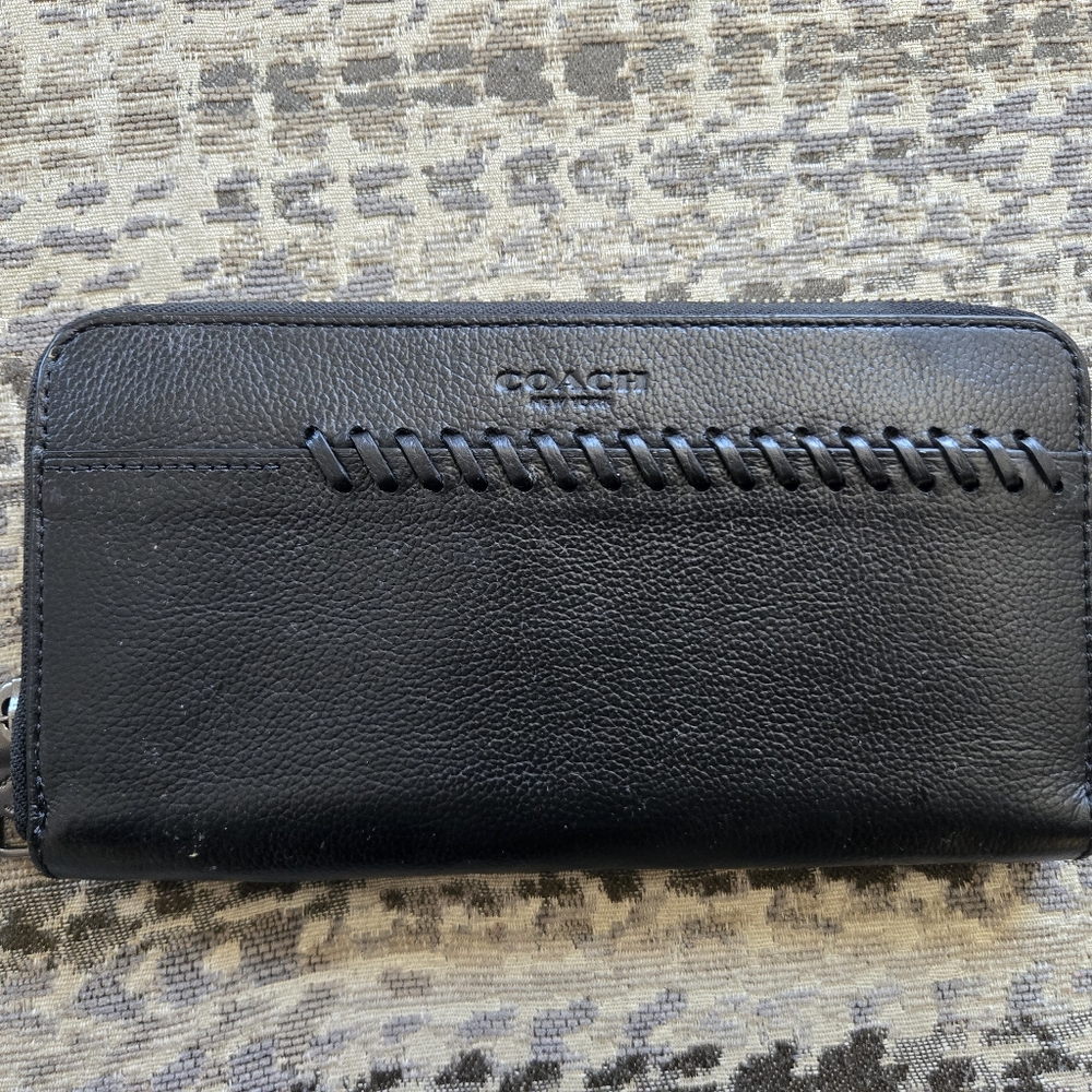 Coach Black Leather Woven Detail Wallet